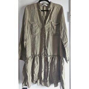 ZARA green babydoll ruffle roll tab sleeve shirt dress lyocell‎ woman Sz M